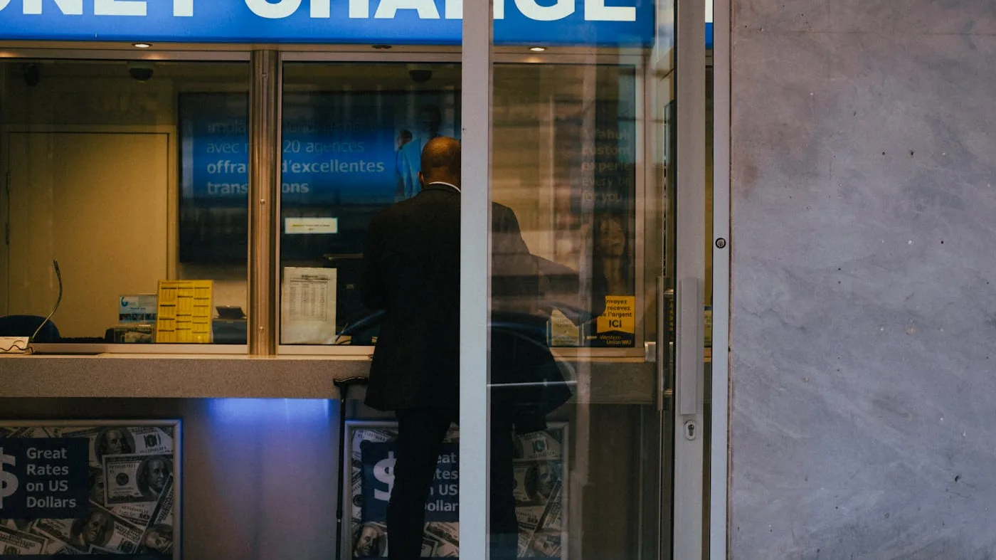 Currency exchange office counter — comparable to USDT exchange storefronts operating in Istanbul Fatih